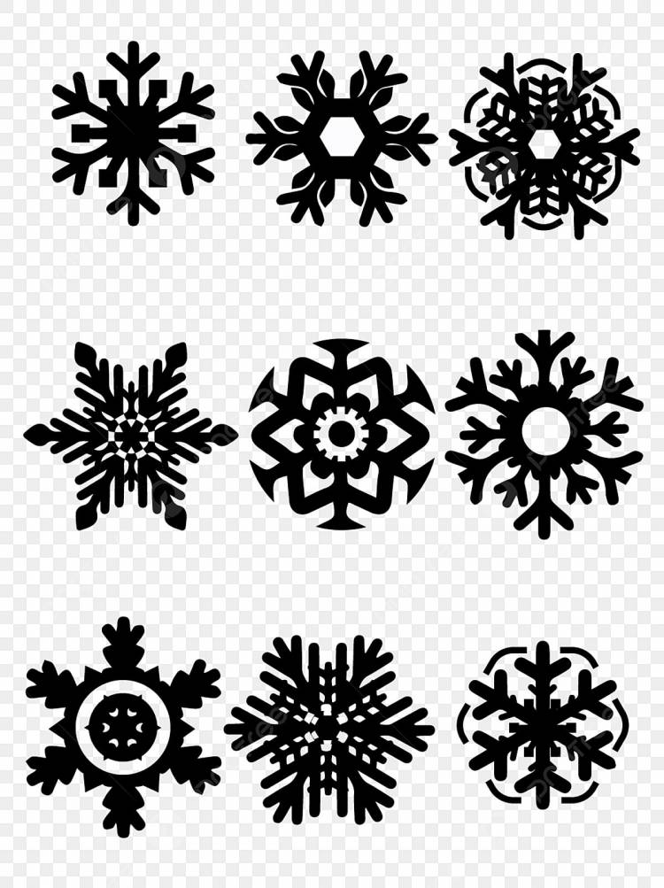 Снежинка силуэт черно белый набор иллюстрации Ai материал PNG , снежинка клипарт черно белый, Снежинка силуэт черно белый набор иллюстраций Ai Material 0