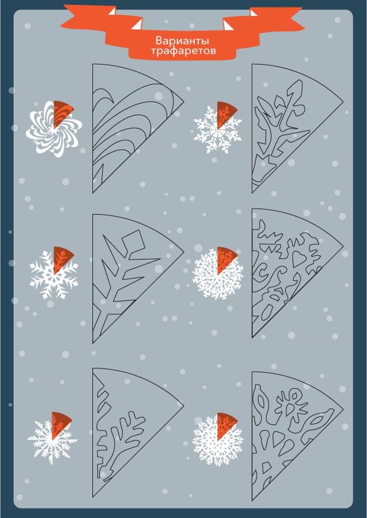 Схемы, как вырезать снежинки из бумаги