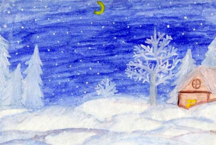 Детские рисунки на тему Зима