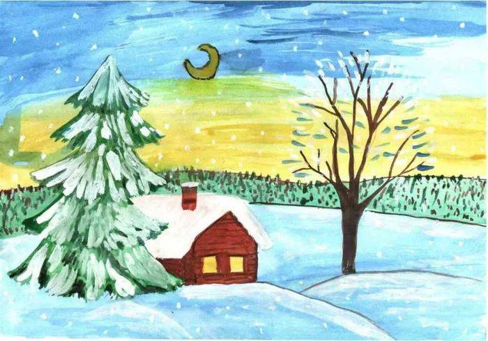 Рисунки зимних пейзажей для срисовки