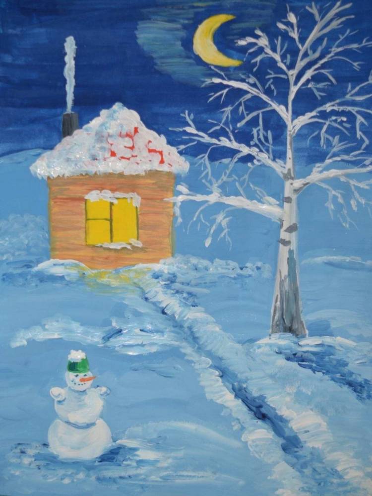 Рисунок на тему зима красками