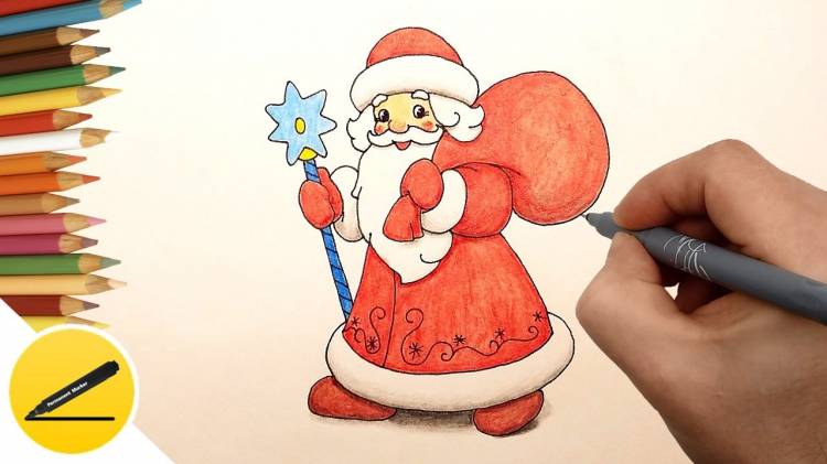 способов поэтапно нарисовать Деда Мороза