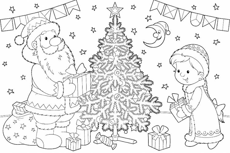 Дед мороз и Снегурочка рисунок карандашом на Новый год