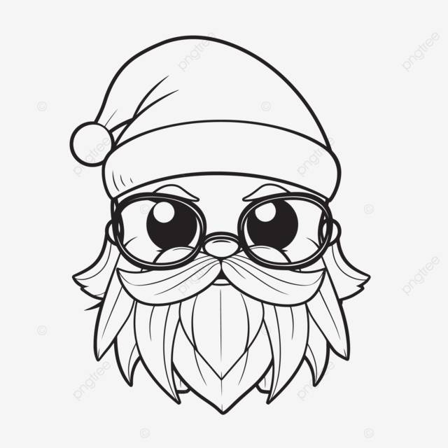 Дед Мороз в очках для раскраски страницы вектор PNG , простой простой милый мультфильм крутой рождественский план, изолированные на белом фоне, детская раскраска PNG картинки и пнг рисунок для бесплатной загрузки