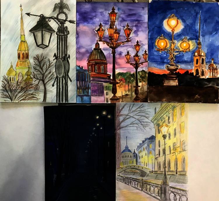 Рисунки петербург при свете фонарей детские