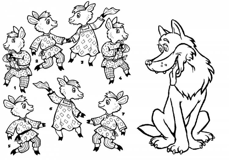 Раскраска сказка Волк и семеро козлят скачать, распечатать или рисовать онлайн