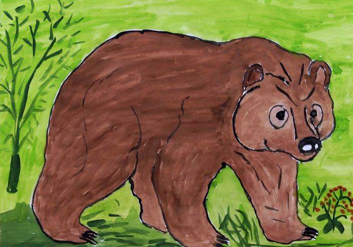 Рисунок медведя карандашом для детей в школу и детский садик