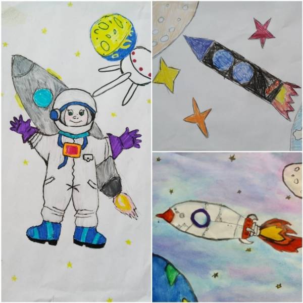 В Тимой-Мамышском сельском клубе организовали выставку детских рисунков ко Дню Космонавтики