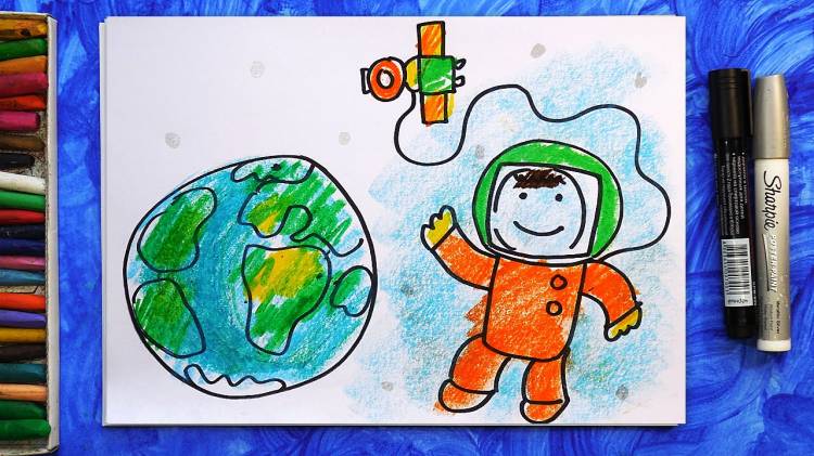 Как нарисовать Космонавта в Космосе, Урок рисования для детей