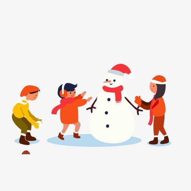 Мультяшный новогодний снеговик с группой детей PNG , мультфильм, просто, иллюстрация PNG картинки и пнг PSD рисунок для бесплатной загрузки