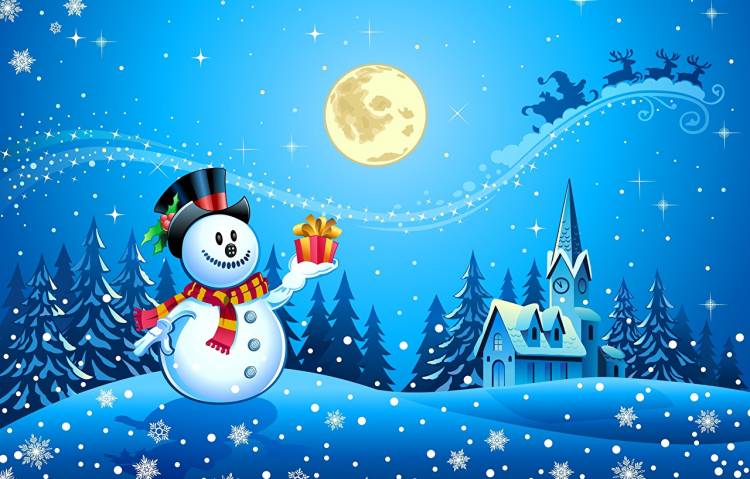Картинки Олени Новый год луной подарок снеговик Праздники Векторная