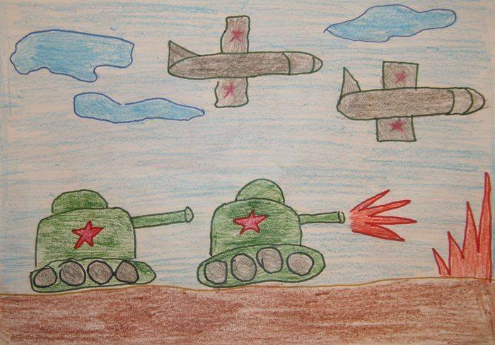 Детские рисунки на тему Война