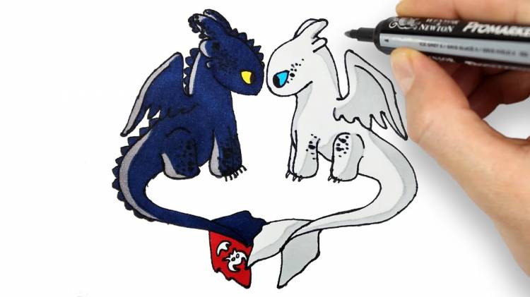 Как нарисовать Беззубика и Дневную Фурию из мультфильма Как приручить дракона