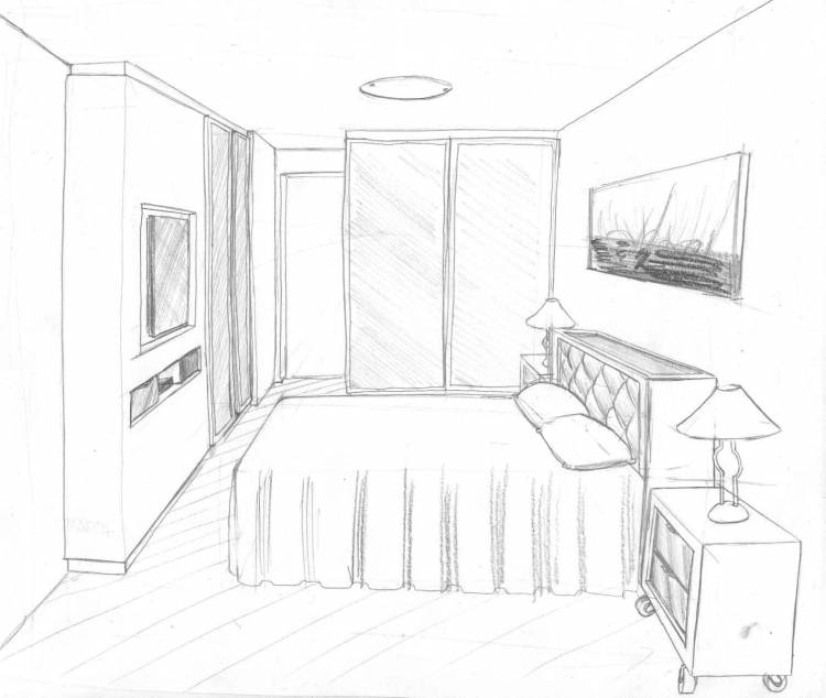 Рисунок комнаты карандашом легкий