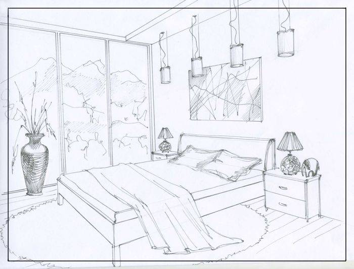 Рисунки дизайна комнаты для срисовки карандашом
