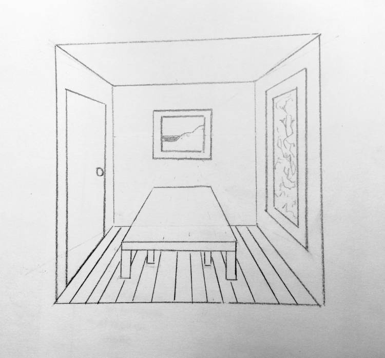 Интерьер комнаты рисунок легкий 