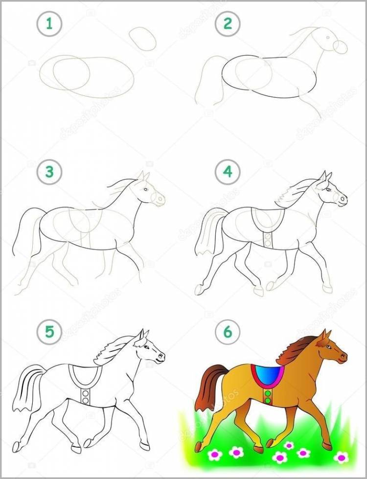 Лошадь карандашом рисунок поэтапно для начинающих