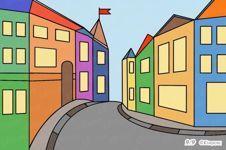 Как нарисовать улицу с домами карандашом поэтапноpict