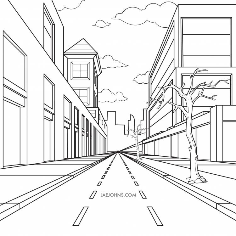 Линейная перспектива города рисунок