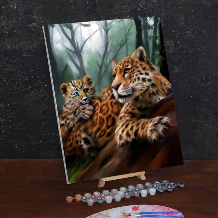 Картина по номерам на холсте с подрамником Леопарды