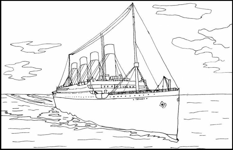 Раскраска Корабль Титаник распечатать, скачать, раскрасить онлайн