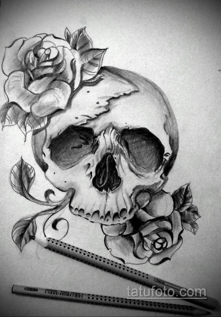 Нарисованные череп с розой