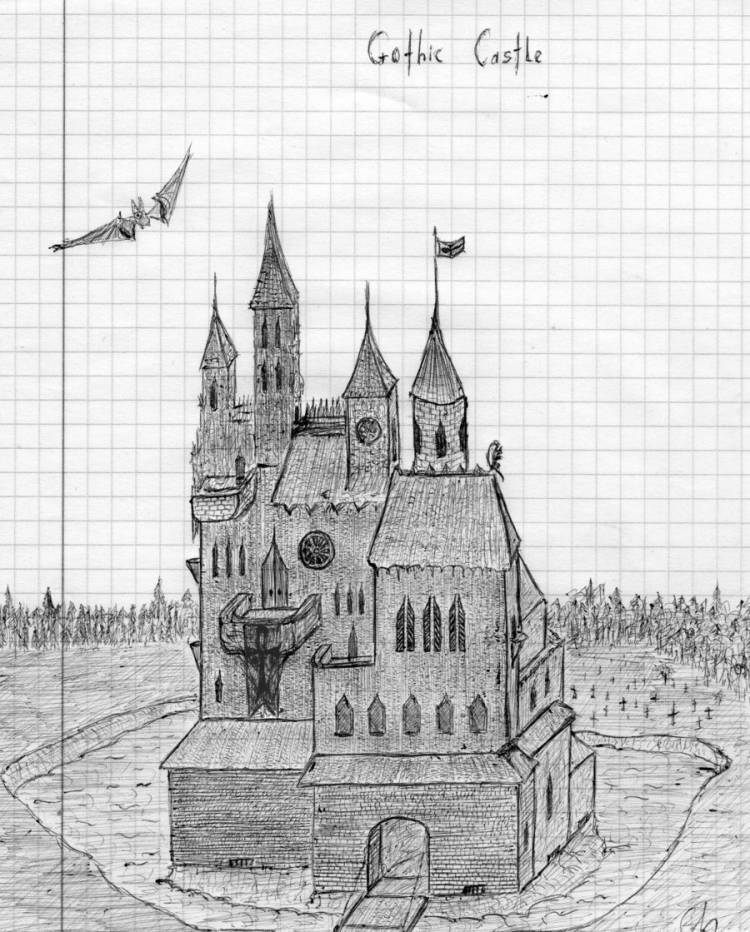 Замок в стиле готика рисунок карандашом легкие 