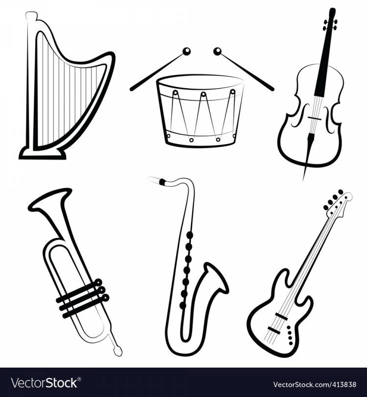 Музыкальные инструменты для срисовки легкие
