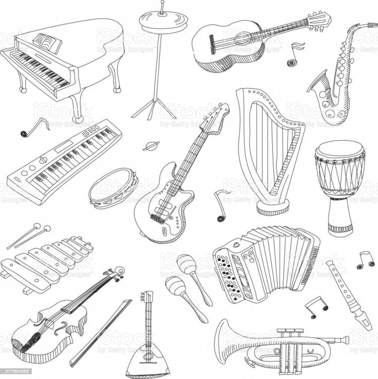 Поэтапное рисование музыкальных инструментов