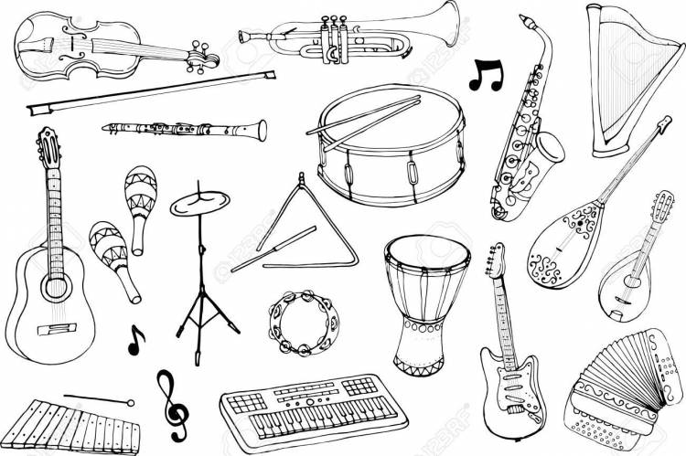 Рисунки для срисовки музыкальных инструментов