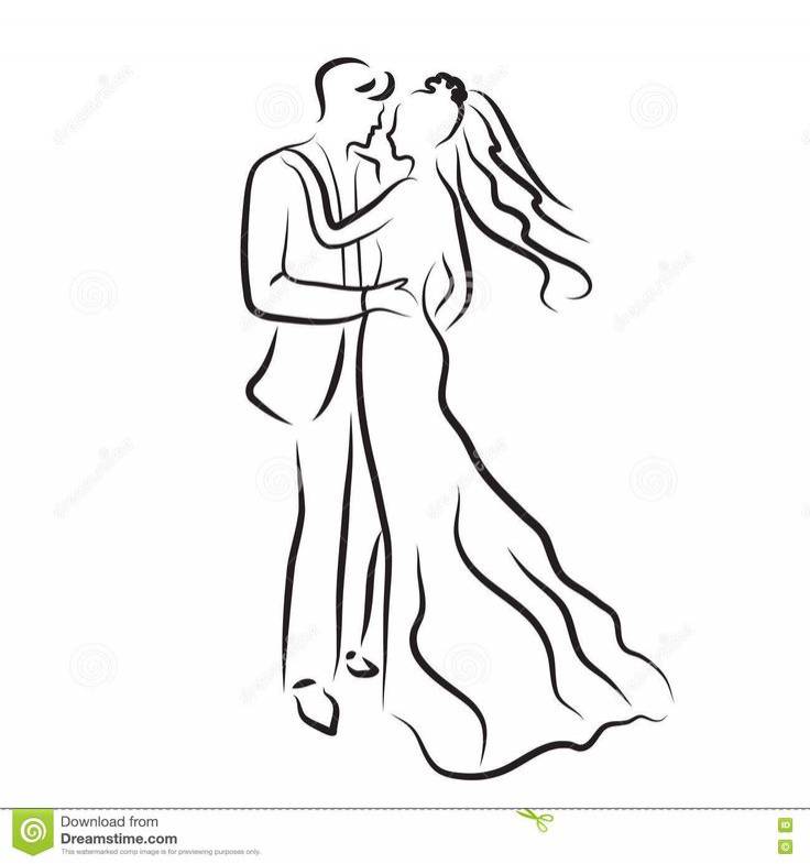 силуэт жениха и невеста, эскиза новобрачных, чертежа руки, приглашения свадьбы, иллюстрации вектора И…