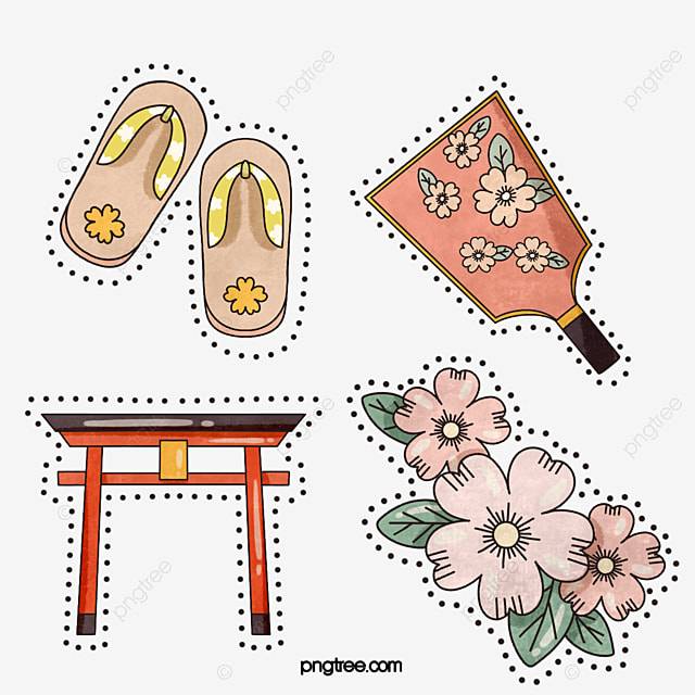 Стикеры в японском стиле мультяшный PNG , Japan, деревянные подошвы, вишневый цветок PNG картинки и пнг PSD рисунок для бесплатной загрузки