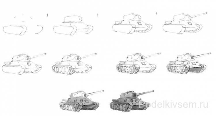 Как нарисовать танк для детей, Тигр, КВ