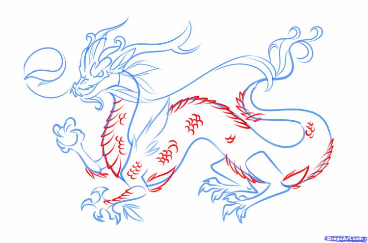 Китайский дракон рисунок карандашом легкий