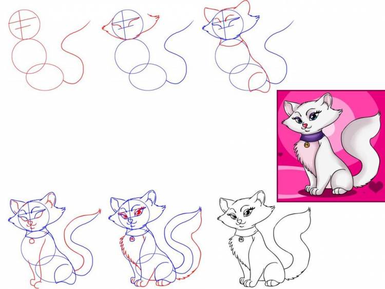 Как нарисовать кошку и котёнка