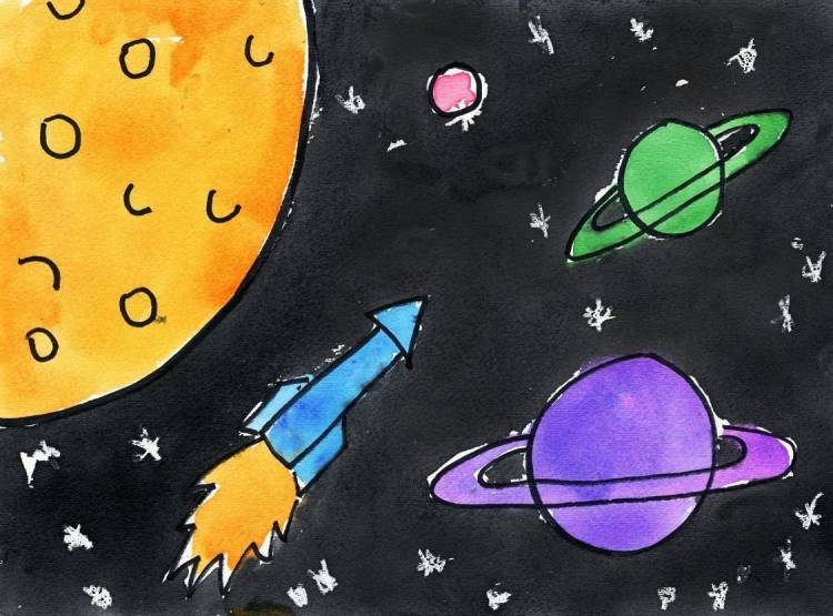 Рисунок красками на тему космос