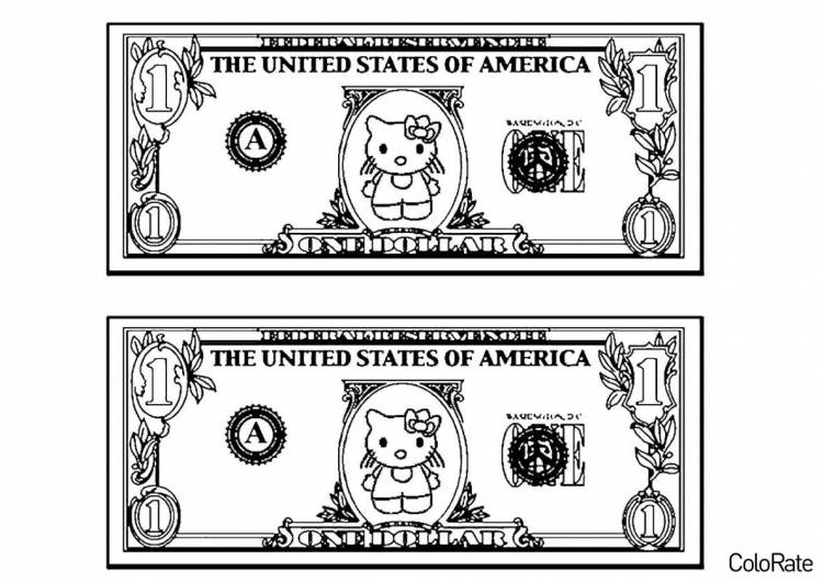 Раскраска Банкнота Hello Kitty распечатать