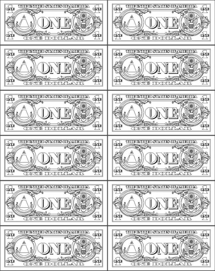 Раскраски Раскраска Банкноты американского доллара один доллар Деньги, Раскраски детские