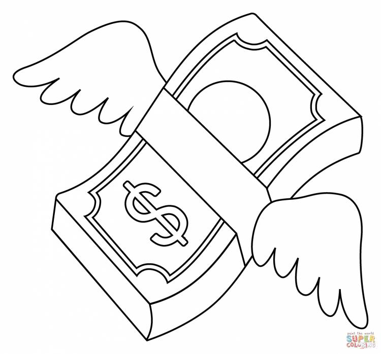 Раскраска Деньги с крыльями эмодзи