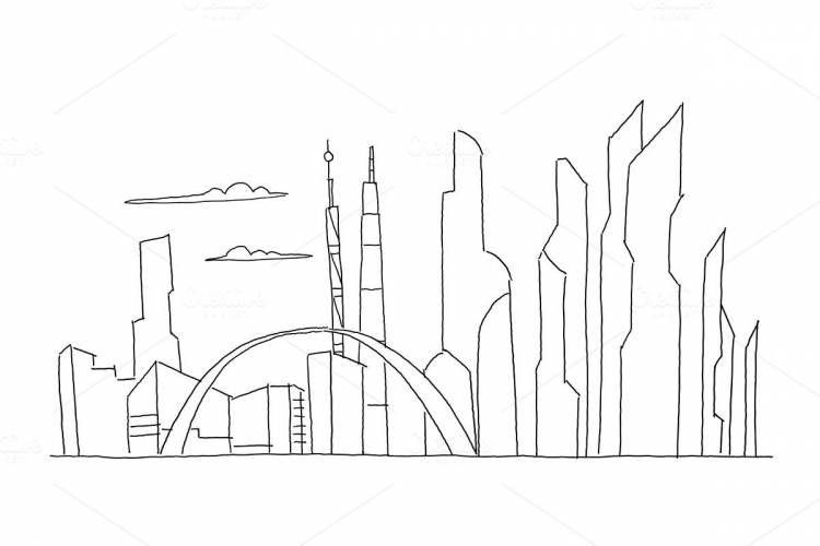 Город будущего рисунок карандашом