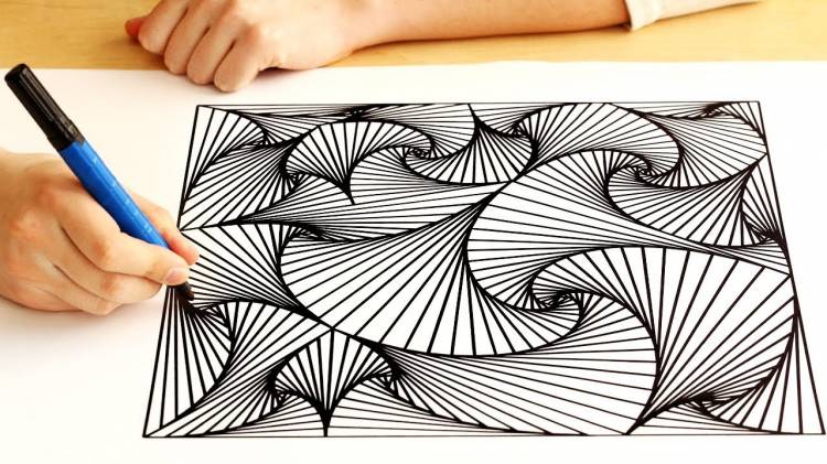 Рисование черного квадрата с узором из линий, drawing square with pattern