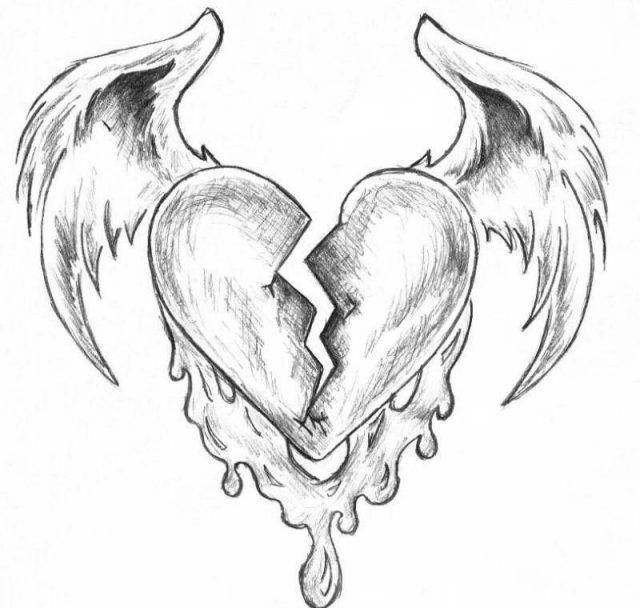Рисунки карандашом сердце с крыльями 
