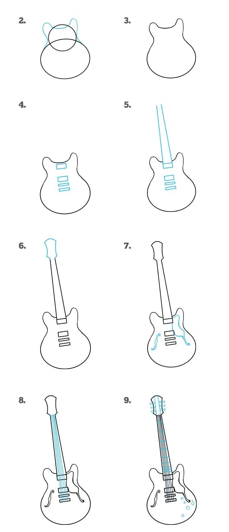 Как нарисовать рок гитару поэтапно для детей