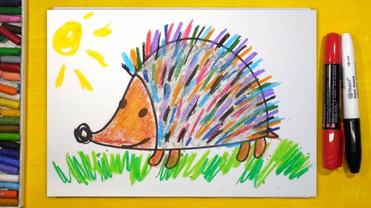 Как нарисовать цветного Ёжика, Урок рисования для детей от