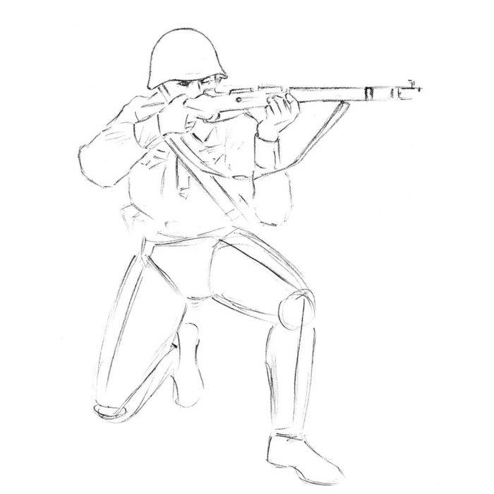 Как поэтапно поэтапно нарисовать Советского солдата