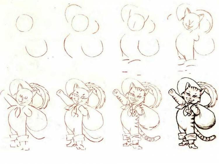 Рисунки Кот в сапогах карандашом 