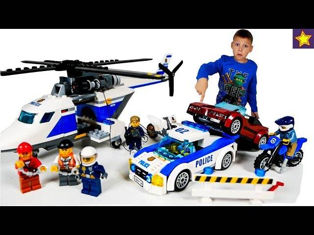 Полицейская погоня LEGO City с вертолетом и машинками Ловим преступников Video for kids