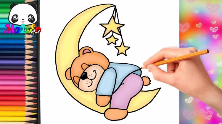 Как нарисовать милого МИШКУ спящего на луне