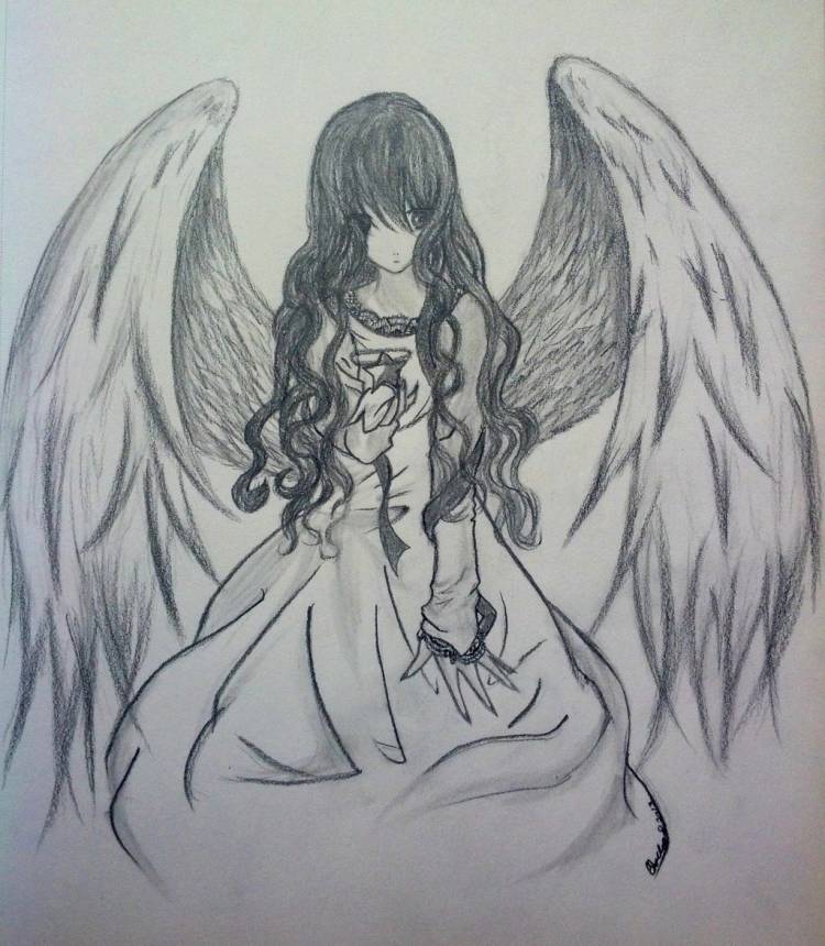 Рисунки девушки ангела для срисовки 