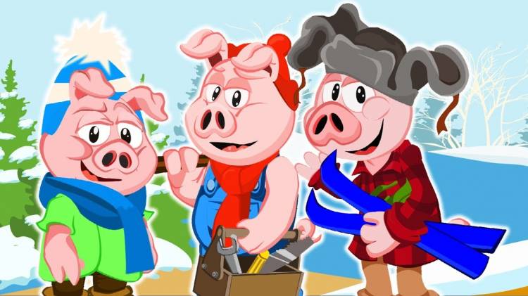 Three Little Pigs and Bad Gray Wolf- story cartoon for kids